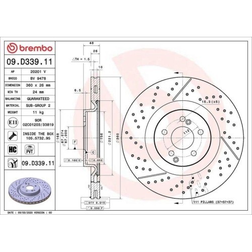 Set disc frana Mercedes Amg Gt (X290) 07.18-, Glc (X253) 06.15-06.22, Glc Coupe (C253) 06.16-03.23, Spate, 360X26mm, ventilat, BREMBO