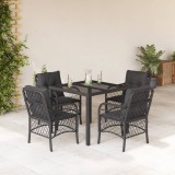 vidaXL Set mobilier de grădină cu perne, 5 piese, negru, poliratan 3212025