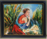 TABLOU modern nou, pictura inramata,&quot;Contemplatie&quot;, pictor roman consacrat, Natura, Ulei, Realism