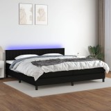 Pat cu arcuri, saltea și LED, negru, 200x200 cm, textil