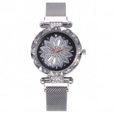 Ceas dama GENEVA CS1183, model Starry Sky, bratara magnetica, elegant, silver foto