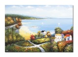 Cumpara ieftin Tablou peisaj la malul marii pictat manual, Priveliste de vis, 100x70cm ulei pe panza, Valentin Pop