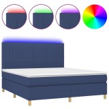 Cumpara ieftin Pat cu arcuri, saltea si LED, albastru, 160x200 cm, textil
