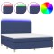 Pat cu arcuri, saltea si LED, albastru, 160x200 cm, textil