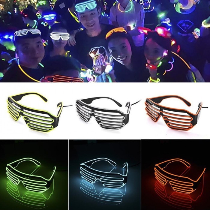 Ochelari luminosi cu fir El Wire, 3 moduri iluminare, accesoriu party si festival, invertor baterii - Rosu