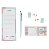 Set Birou 7 Piese, Culori Pastelate, Note, Agrafe, Pix, Notite Autocolante, Semne Carte, Oem