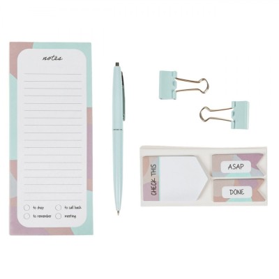Set Birou 7 Piese, Culori Pastelate, Note, Agrafe, Pix, Notite Autocolante, Semne Carte foto