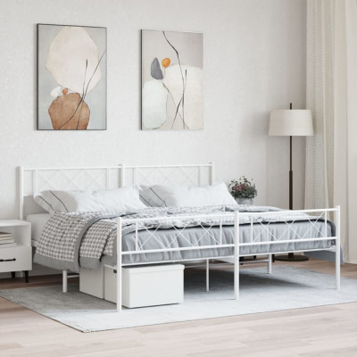 vidaXL Cadru de pat metalic cu tăblie, alb, 200x200 cm foto