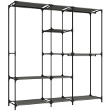 HOMCOM Dulap Textil Compact cu 3 Bare pentru Umerașe, 5 Rafturi și Structură din Oțel, 182 x 43 x 182 Cm, Negru | Aosom Romania