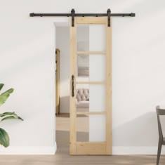 Ușă glisantă vidaXL cu set de accesorii &#039;ORKDAL&#039;61x198.5 cm, Ușă interioară vidaXL cu sticlă &#039;ORKDAL&#039;61x198.5x4 cm din lemn masiv de pin