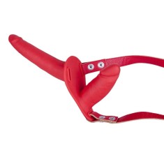 Strap-on dublu NMC Sex Companion, cu ham reglabil, cu 2 dildo-uri de lungimi 10 și 17 cm, culoare roșu