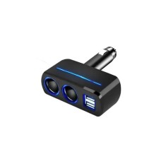 Adaptor priza dubla, USB, pentru bricheta auto
