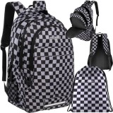 Cumpara ieftin Ghiozdan rucsac cu model in carouri, 30l, negru, cu sac pentru incaltaminte