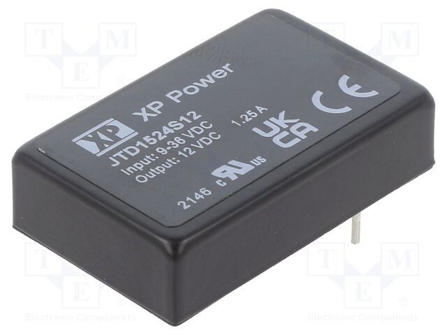 Convertor DC/DC 15W XP POWER - Intrare 9-36VDC, Ieșire 12VDC 1250mA THT