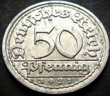 Moneda istorica 50 PFENNIG - IMPERIUL GERMAN, anul 1921 *cod 1174 - litera J