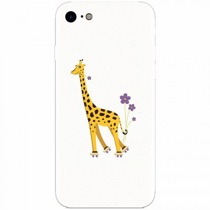 Husa silicon pentru Apple Iphone 7, Rollerskating Girafe Illustration