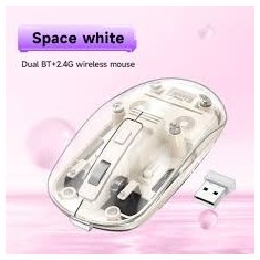 Mouse fara Fir, Hoco GM29 Cristal, Conectare cu USB, BT 5.0 si 2.4Ghz, Transparent - TRANSPARENT-ALB