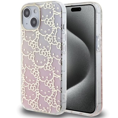 Husa Hello Kitty iPhone 15 Hardcase IML Gradient Electrop Crowded Kitty Head, roz, HKHCP15SHCHPEP foto