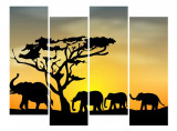 Cumpara ieftin Tablou multicanvas 4 piese Elefanti 1, 120 x 95 cm