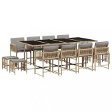 Set mobilier gradina cu perne, 13 piese, bej combinat poliratan