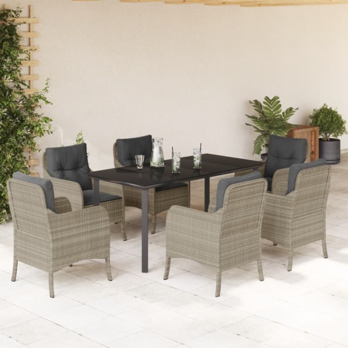 vidaXL Set mobilier de grădină cu perne, 7 piese gri deschis poliratan 3212001