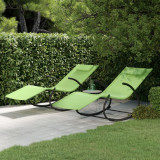 Set 2 Șezlonguri Balansoare vidaXL, Oțel &amp; Textilenă, Verde, Tetieră Detașabilă, Ergonomice, Gradină/Exterior, 164x61x73 cm