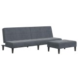 Canapea extensibila cu taburet, 2 locuri, gri inchis, catifea