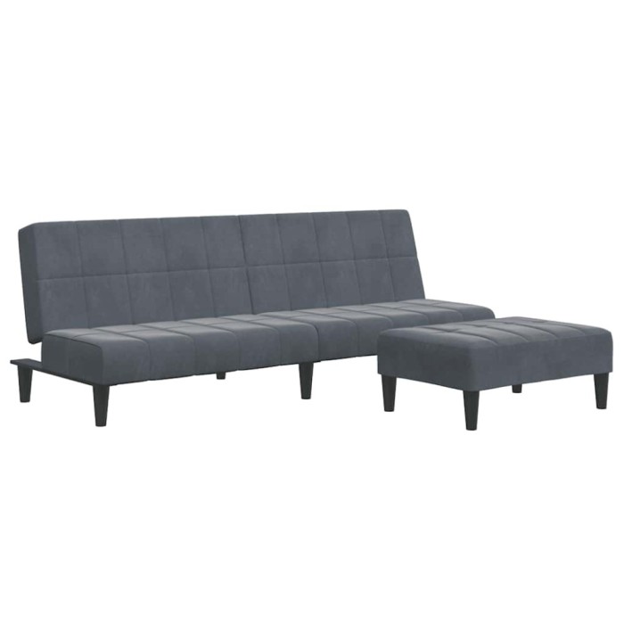 Canapea extensibila cu taburet, 2 locuri, gri inchis, catifea
