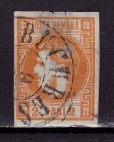RO 1868 ,LP 21 ,&quot;Carol I cu favoriti&quot;, 2 BANI portocaliu,subtiat sus , stampilat