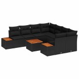 vidaXL Set de canapele pentru grădină cu pernă 9 pcs Negru Rattan poli 3356723