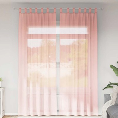 vidaXL Perdele Voile cu buzunare pentru bare 2 buc Roz foto