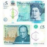 Marea Britanie Anglia 5 Pounds 2015 P-394 Polimer UNC
