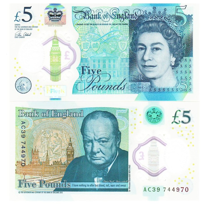 Marea Britanie Anglia 5 Pounds 2015 P-394 Polimer UNC