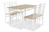 Set masa si 4 scaune Roza, Pakoworld, 120x70x75 cm, MDF, sonoma/alb lucios