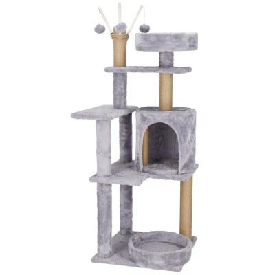 Ansamblu de joaca pentru pisici, cu loc pentru zgariat, ascuns, culcus, mingi, 127cm, gri Household NewTrend foto