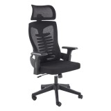 Scaun birou ergonomic HM Polon, mesh, mecanism inclinare, baza polipropilena, suport lombar, tetiera, 100 kg, negru