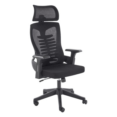 Scaun birou ergonomic HM Polon, mesh, mecanism inclinare, baza polipropilena, suport lombar, tetiera, 100 kg, negru foto