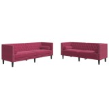 Cumpara ieftin Set canapele Chesterfield perne rulou 2 piese rosu vin catifea