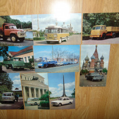 LOT 9 CARTI POSTALE VECHI RUSIA -AUTOTURISME,CAMIOANE,AUTOBUZE