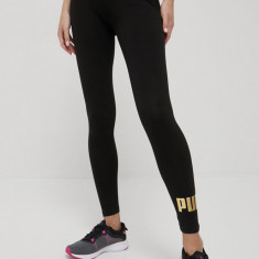 Puma colanți Essentials+ Metallic femei, culoarea negru, cu imprimeu 848307