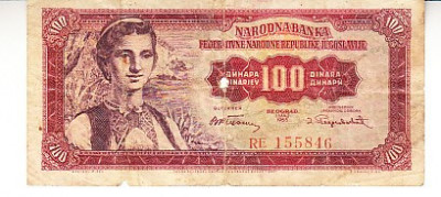 M1 - Bancnota foarte veche - Fosta Iugoslavia - 100 dinarI - 1955 foto