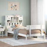 VidaXL Pat cu bibliotecă fără saltea, alb, 75x190 cm, lemn masiv pin 3321819