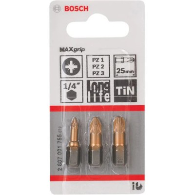 Set 3 biti Pozidrive Bosch Max Grip Titanium, 25mm, PZ1/PZ2/PZ3 EMA2607001755 foto