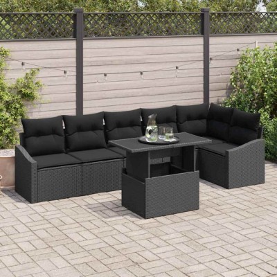 vidaXL Set de canapele pentru grădină 7 pcs Negru 100 x 55 x 73 cm 3349019 foto