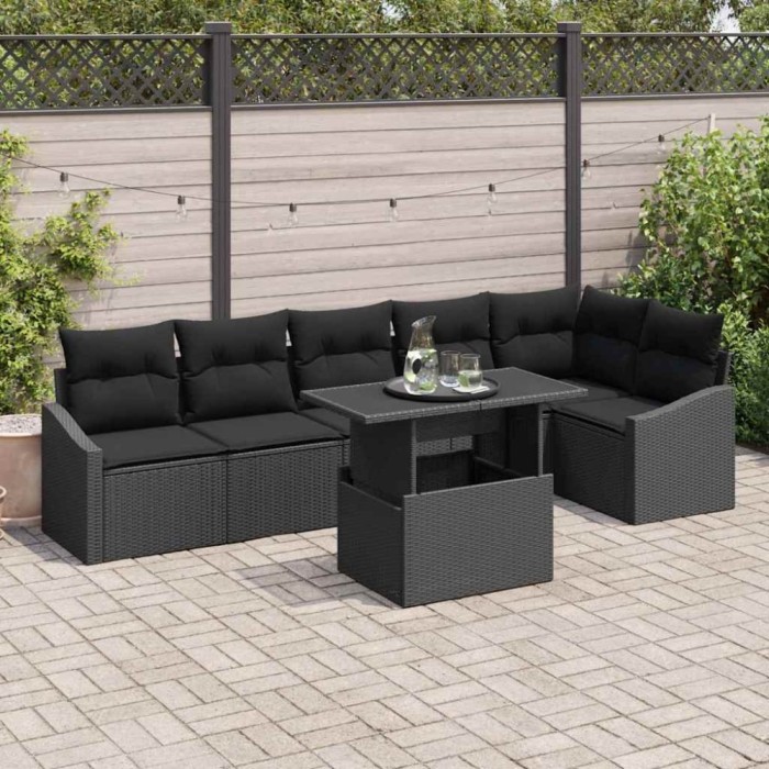 vidaXL Set de canapele pentru grădină 7 pcs Negru 100 x 55 x 73 cm 3349019