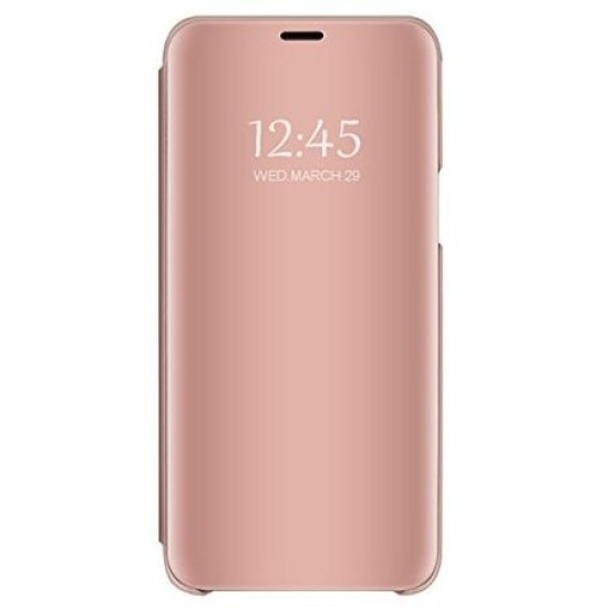 Husa Huawei P Smart Z, Clear View Flip Mirror Stand, Roz/Pink