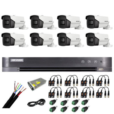 Sistem supraveghere 8 camere Hikvision 8MP 4 in 1, 2.8mm, IR 60m, DVR 8 canale 4K 8MP, accesorii SafetyGuard Surveillance foto