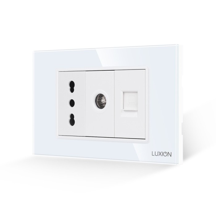 Priza Ingusta + TV + Internet cu Rama din Sticla LUXION, Standard Italian, 3M SmartElectro IntelligentHouse