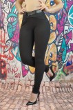 T585-1 Pantaloni casual/elegant din material elastic si curea in talie