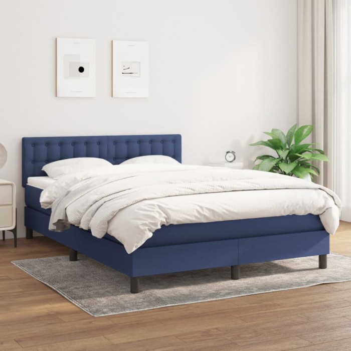 Pat box spring cu saltea, albastru, 140x200 cm, textil